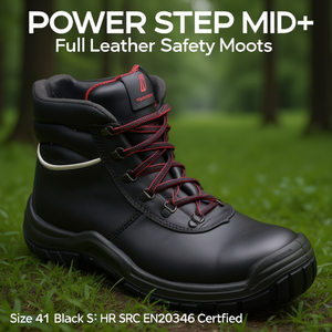 <b>POWER</b> STEP MID+ Full Leather Safety Boots Size 41 Black S3 HRO SRC EN20345 Certified - Product Image 3
