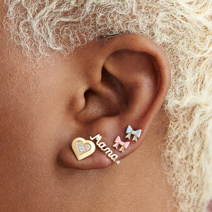 ต่างหูเม็ดเดี่ยวรูปโบว์เคลือบสีเงินสำหรับผู้หญิงสีสัน925 - Product Image 2