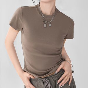 OEM Service Blanc Vintage Sans Effort Quotidien Top Écologique Crop Crewneck T Shirt pour les Femmes à Manches Courtes Coton T Shirt Femmes - Product Image 6