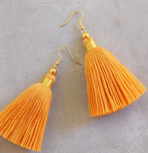 Mustard Yellow Tassel <b>Earrings</b> with Gold or <b>Silver</b> Binding Fringe Tassel <b>Earrings</b> - Gold - <b>Long</b> - Product Image 2