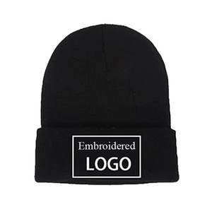 Gorro de exterior de moda de invierno personalizable, nuevo gorro acrílico de punto plano informal con logotipo bordado y decoración rasgada - Product Image 1