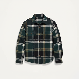 Camisa de Franela a Cuadros Verde para Hombre, Manga Larga, con Botones, Informal, de Algodón, Estilo Leñador, Cálida para Invierno, con Logotipo Personalizado OEM - Product Image 2