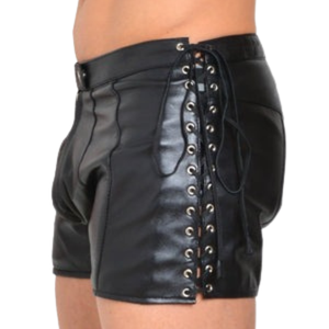 Leather Chaps with Braces <b>Black</b> Faux Leather Fetish Clubwear Pants - Product Image 2