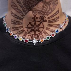 Collier à maillons géométriques colorés en argent 925 de haute qualité, plaqué or, avec zircon cubique glacé, certifié IGI - Product Image 1