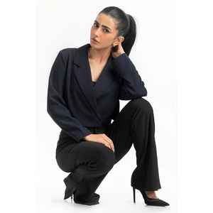 Blazer de smoking court bleu marine 224-210-024, croisé avec boutons et broderies, longueur courte, motifs unis et imprimés - Product Image 6