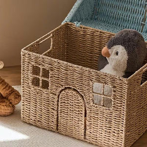 Cute Woven Toy Storage Basket Paper House Shape <b>Laundry</b> <b>Hamper</b> Kid Room Organizer Storage Bin For Clothes In Kid Room Nursery - Product Image 4