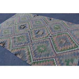 Kilim vert bleu grand tapis 6.4X10 pieds tissage plat tapis de laine turque en peluche pour salon couloir Patchwork Latex - Product Image 4