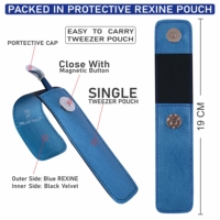 Pinzas de pestañas de volumen tipo L azul personalizadas con bolsa de cuero Material de acero inoxidable punta puntiaguda Etiqueta Privada