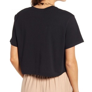 T-shirt de couleur unie pour femmes, haut court d'entraînement, haut court pour femmes, chemises confortables et décontractées, t-shirt court pour femmes, vente en gros - Product Image 3