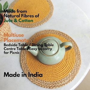 Jute Dinning <b>Table</b> <b>Mat</b> With Yellow Colored Use As Center <b>Table</b> Decor Placemat House Warming Gift for New Home - Product Image 2