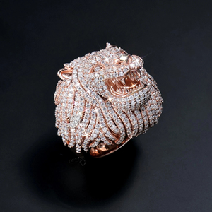 Anillo Personalizado con Cabeza de León Completamente Engastado con Diamantes de Moissanita, Anillo Redondo de Plata de Ley 925, Anillo Hip Hop para Hombre, Regalo de Boda para Él - Product Image 3