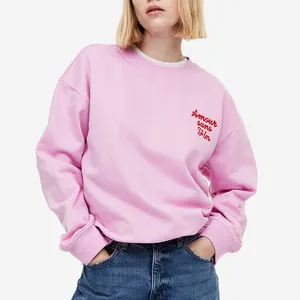 Sudadera de mujer con hombros descubiertos personalizada nueva al por mayor sudadera informal de manga larga con cuello ancho y hombros descubiertos sudadera de mujer con estampado de logotipo personalizado