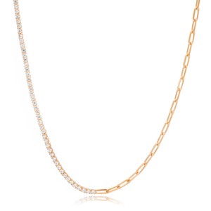 Handmade Turkish 925 Sterling <b>Silver</b> Zircon <b>Choker</b> Necklace with Half Tennis Half Link Chain Trendy Wedding Gift Jewelry - Product Image 6