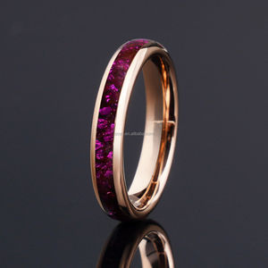 Poya 4Mm Roségouden Wolfraam Ring Voor Dames Unieke Casual Verloving Belofte Roze Gemalen Inlay Klassiek Modieus Cadeau Feest - Product Image 2