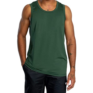 Débardeur sans manches vert uni pour homme, col rond, respirant, coupe décontractée, tricoté en polyester, vêtement de sport - Product Image 1