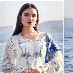 Gracieuse robe traditionnelle Shalwar Kameez coton cambric avec broderie lourde et impression numérique Maslin Dupatta costume de style fantaisie - Product Image 1