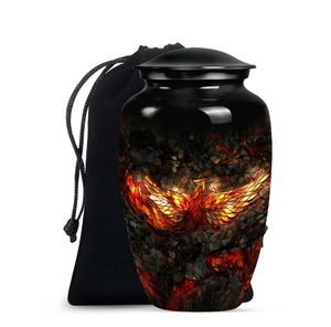 Élégante urne funéraire en mosaïque Phoenix noire avec mosaïque Fiery Phoenix Design Urne commémorative personnalisée unique Cendres pour adultes - Product Image 3