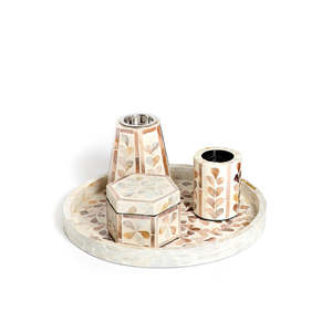 Wholesale Metal Hammered Serving Bowl with Mother of Pearl Design Elegant Stand for Decorative Serving Trays - Product Image 4