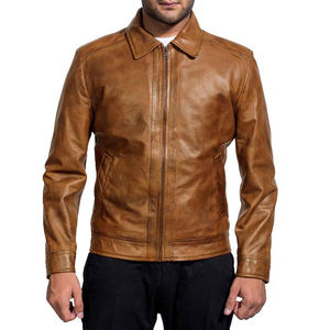 Chaqueta de motorista de piel auténtica informal con logotipo personalizado al por mayor para hombre, chaqueta de lona transpirable en primavera - Product Image 4