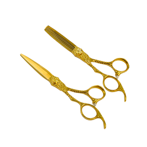 กรรไกรตัดผมสแตนเลส6นิ้วแบบมืออาชีพน้ำหนักเบาปลายแหลมสีทองด้ามจับปานกลางร้านทำผมตรง - Product Image 2