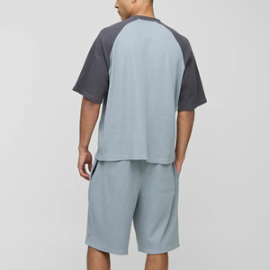 100% cotton 2 pcs colour block <b>t</b>-<b>shirt</b> & short set for mens custom embroidered logo comfortable streetwear 2 pcs mens tracksuit - Product Image 2