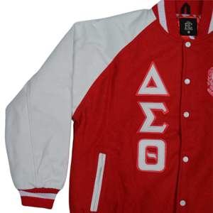 Veste Letterman pour femme Corps en laine cachemire rouge et manches en cuir véritable blanc Noir HBCU Greek Apparel Sorority Varsity Jacket - Product Image 4