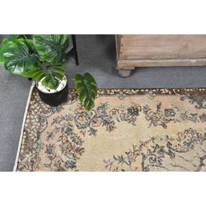 พรมตุรกีโบราณขนาด3.8x6.8ฟุตงานแฮนด์เมดทรงสี่เหลี่ยมผืนผ้าผ้าโพลีเอสเตอร์ขนสัตว์สีเบจและน้ำตาลสำหรับห้องนั่งเล่นวัยรุ่น - Product Image 5