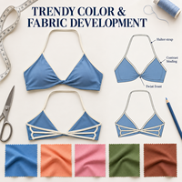 Soutien-gorge de sport personnalisé avec logo, certifié GRS, bleu roi, double bordure rayée, 72 % coton recyclé, 28 % élasthanne, pour extérieur, café, terrasse