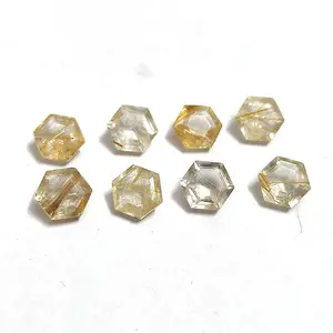 천연 황금 루틸 석영 패싯 육각형 8x8MM 좋은 품질 황금 루틸 석영 멋진 2.12 캐트 보석 만들기 느슨한 보석