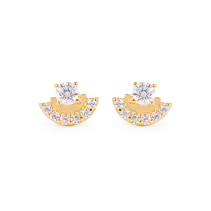 Moda 2024 sólido 14K oro amarillo Natural Pave diamante rubí media luna Stud pendientes uso diario pequeño mayorista de joyería fina - Product Image 6