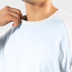 T-shirt blanc bicolore col épais sans étiquette pour homme, en coton, à manches Raglan, col rond, Patchwork - Product Image 5