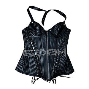 Corset de club en cuir noir style fétiche, haute compression, gothique audacieux, avec laçage latéral et fermeture éclair avant - Product Image 1