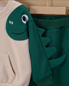 Ensemble de survêtement pour enfants, style dinosaure, écologique, réversible, sweat-shirt d'hiver, jogging, respirant, polaire chaud, 100% coton - Product Image 3