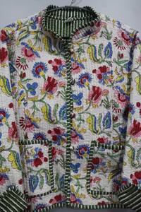 Hecho a mano elegante indio mujer ligera Otoño/Invierno chaqueta algodón estampado Floral acolchado rayas Lino botón transpirable - Product Image 2