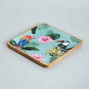 Assiette carrée en bois d'acacia Chargeur Déjeuner Dîner Assiette à manger Plateau de service en bois de manguier Tourmaline Plateau rectangulaire fabriqué à la main - Product Image 2