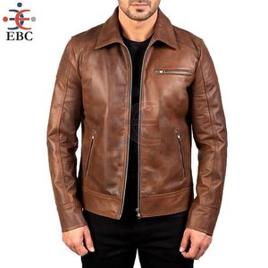 Chaqueta de Cuero Vacuno Genuino al por Mayor para Hombre, Chaqueta de Cuero Marrón - Product Image 2