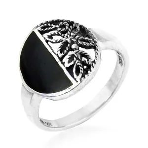 Vintage 925 Sterling <b>Silver</b> Black Onyx Cocktail <b>Ring</b> for Women Bezel Setting Rhodium Plated <b>Statement</b> Fine Jewelry Rajasthan - Product Image 2