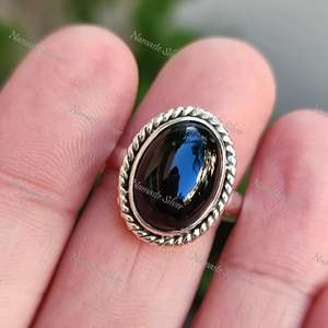 Bague en argent sterling 925 avec onyx noir, pierre précieuse naturelle, faite à la main, ovale, bijou de déclaration, cadeau idéal pour le mois de juillet - Product Image 4