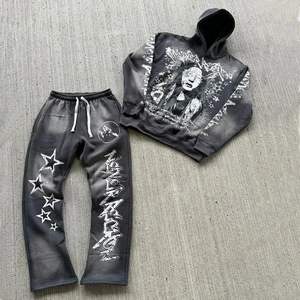 ชุดวอร์มผ้าฝ้ายมีฮู้ดทรงโอเวอร์ไซส์สำหรับผู้ชายชุดวอร์มลายทางผ้าฟลีซมีโลโก้ตามสั่ง - Product Image 1