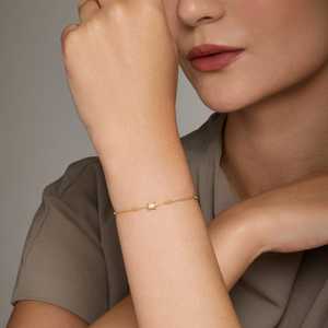 14K <b>Gold</b> and 92.5 Silver <b>Beaded</b> <b>Bracelet</b> Rhodium and <b>Gold</b> Plated with Flower and Key Motif for Gift - Product Image 3