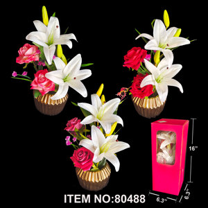 Decorazione del fiore di nozze della rosa del giglio con il bacino dorato 12PCS/CS per le varie occasioni-16 "rosa del giglio con il bacino dorato 12PCS/CS - Product Image 1