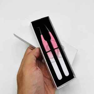 Pince à cils Ombre Diamond Grip Logo personnalisé en acier inoxydable durable avec pointe en fibre pointue disponible rose blanc deux tons - Product Image 1