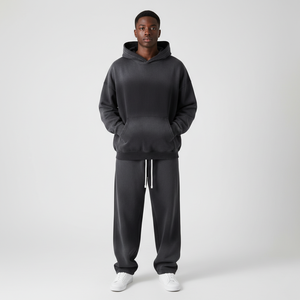OEM New Arrival Winter Solid Men's Regular Fit 100% Cotton Joggers Sweatpants Hoodie Set Two Piece Black Tracksuits - Product Image 3