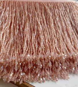 frange de perles rose pêche pour costume de danse, garniture de robe haute couture, frange de perles - Product Image 1