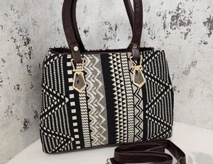 Premium Jacquard femme sacs fourre-tout élégant Durable Poly coton chaîne tricoté lourd fil teint conception respirant 390gsm tissu - Product Image 1