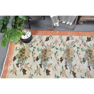 Alfombra tradicional de lana naranja Beige de 5x8,5 pies Vintage turco clásico diseño de retazos para sala de estar dormitorio tejido con respaldo de látex - Product Image 2