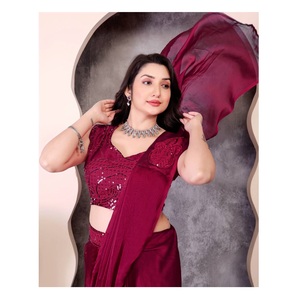 Indian Boutique's Graceful Rangoli Silk Fabric Saree Beautiful Ready-Wear with Traditional <b>Charm</b> Contemporary Style for Parties - Product Image 1