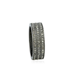 Rose Cut Natural Diamond Three Line Oxidized 925 Silver Full Eternity Band Anillo de pila hecho a mano Joyería fina al por mayor - Product Image 4