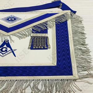 ผ้ากันเปื้อนมาสเตอร์เมสันสีน้ำเงิน ทำจากหนัง พร้อมสายคล้องคอแบบโซ่ และประดับด้วยอัญมณี สำหรับพิธีกรรมของสมาคมฟรีเมสัน - Product Image 5