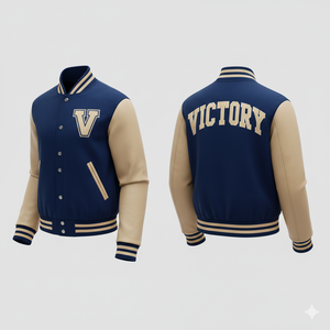 Veste universitaire noire et crème avec logo brodé personnalisé, service OEM, design professionnel confortable, col montant en toile pour le printemps - Product Image 1